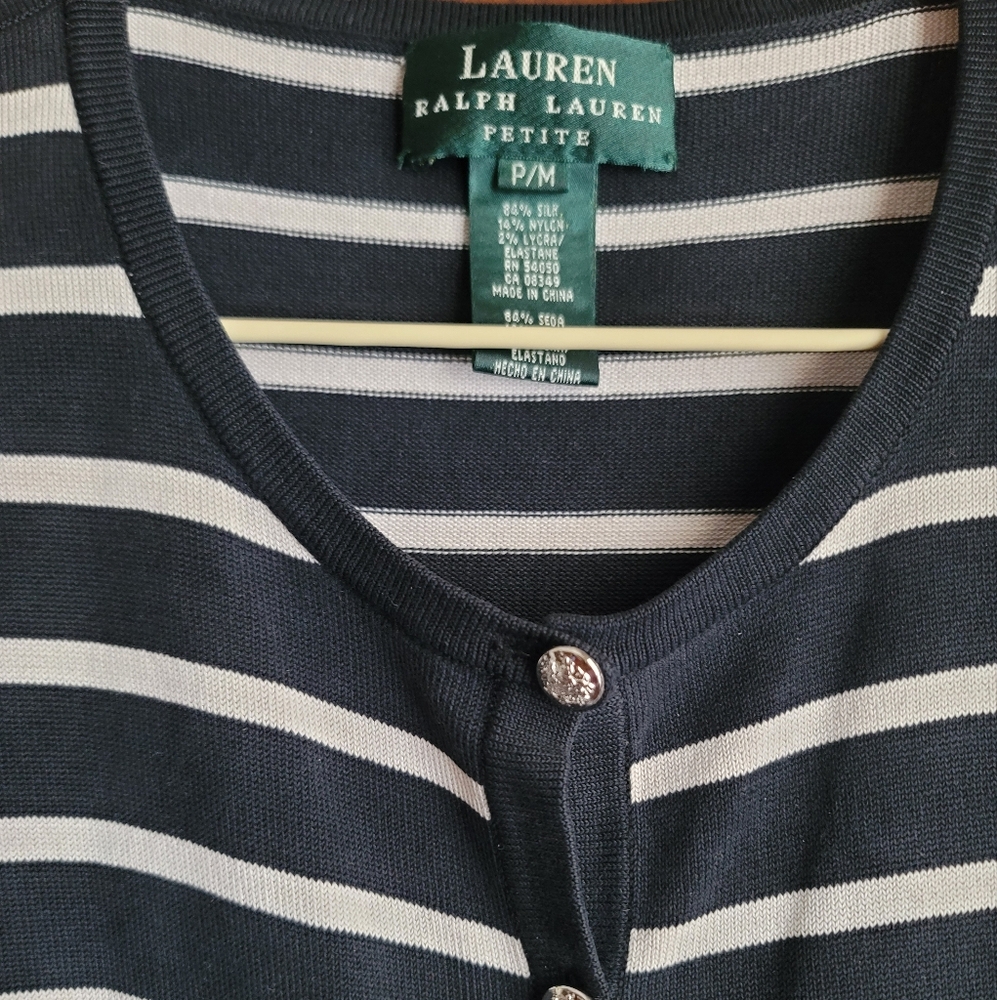Lauren Ralph Lauren Navy Blue Striped Cardigan